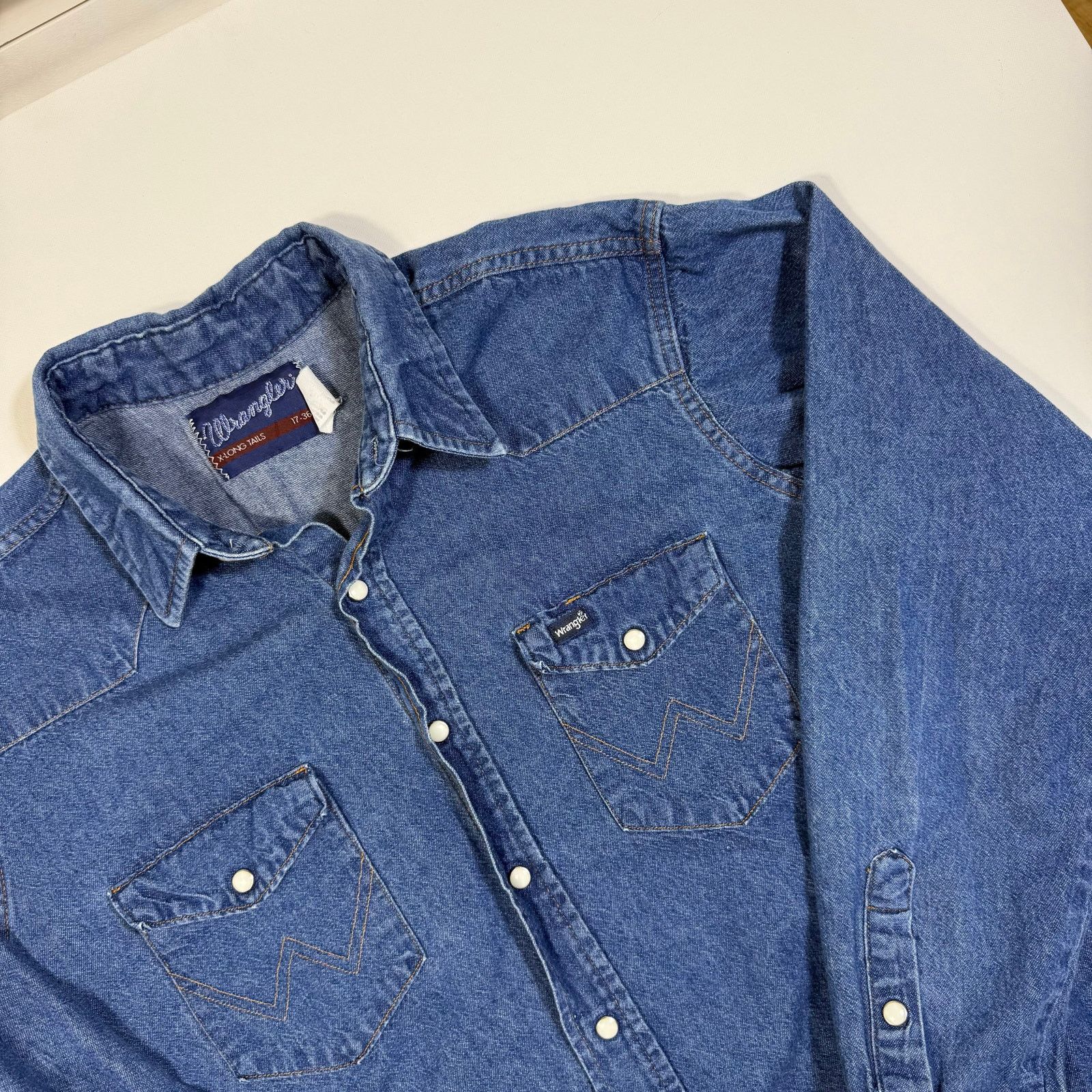 Wrangler Wrangler Denim Western Pearl Snap Blue Large Tall 17-36 Size US L / EU 52-54 / 3 - 1 Thumbnail