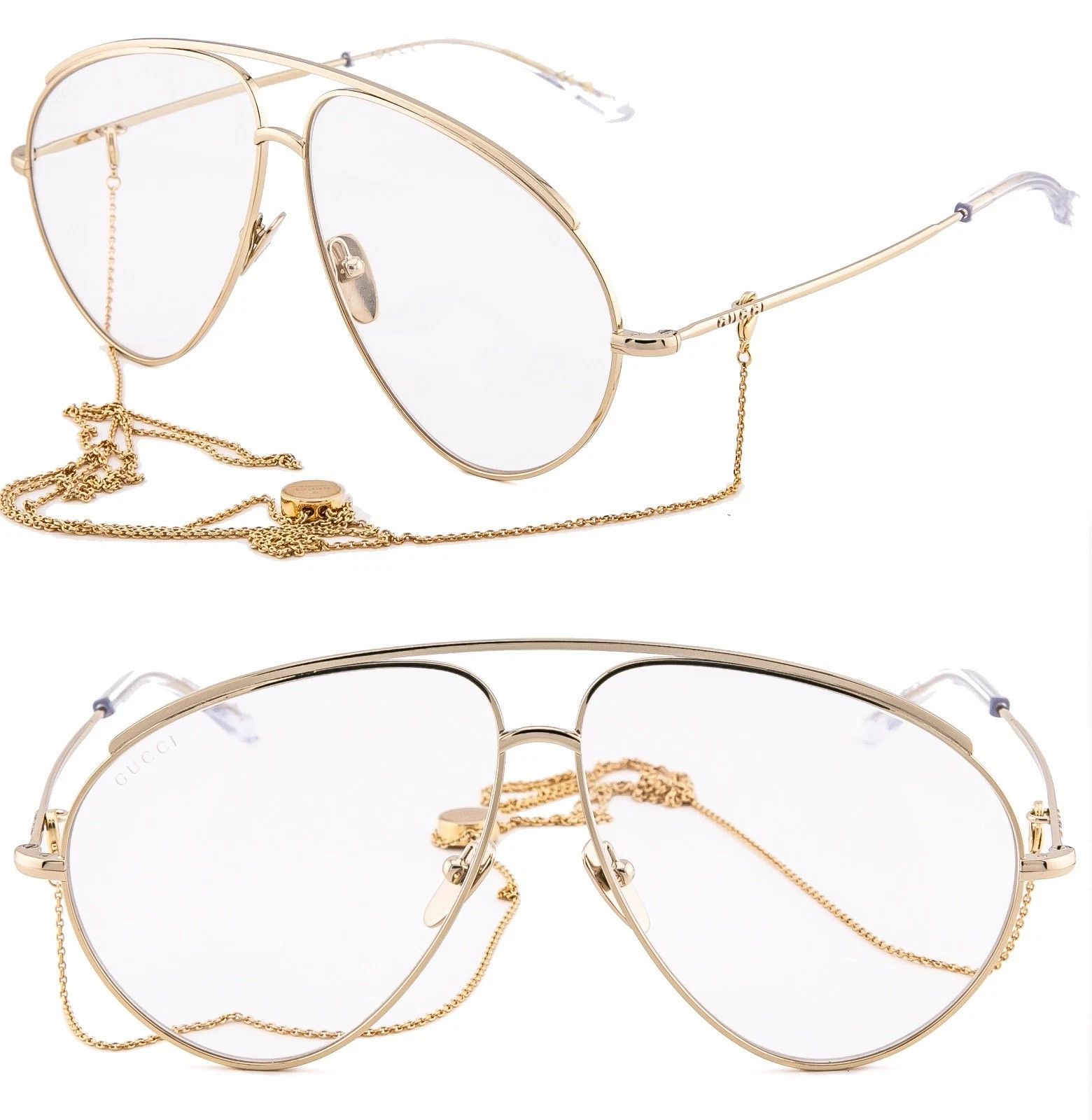 Gucci GUCCI 1654 Gg1654S Gold Clear Chain Charm Style Sunglass 010 Size ONE SIZE - 1 Thumbnail