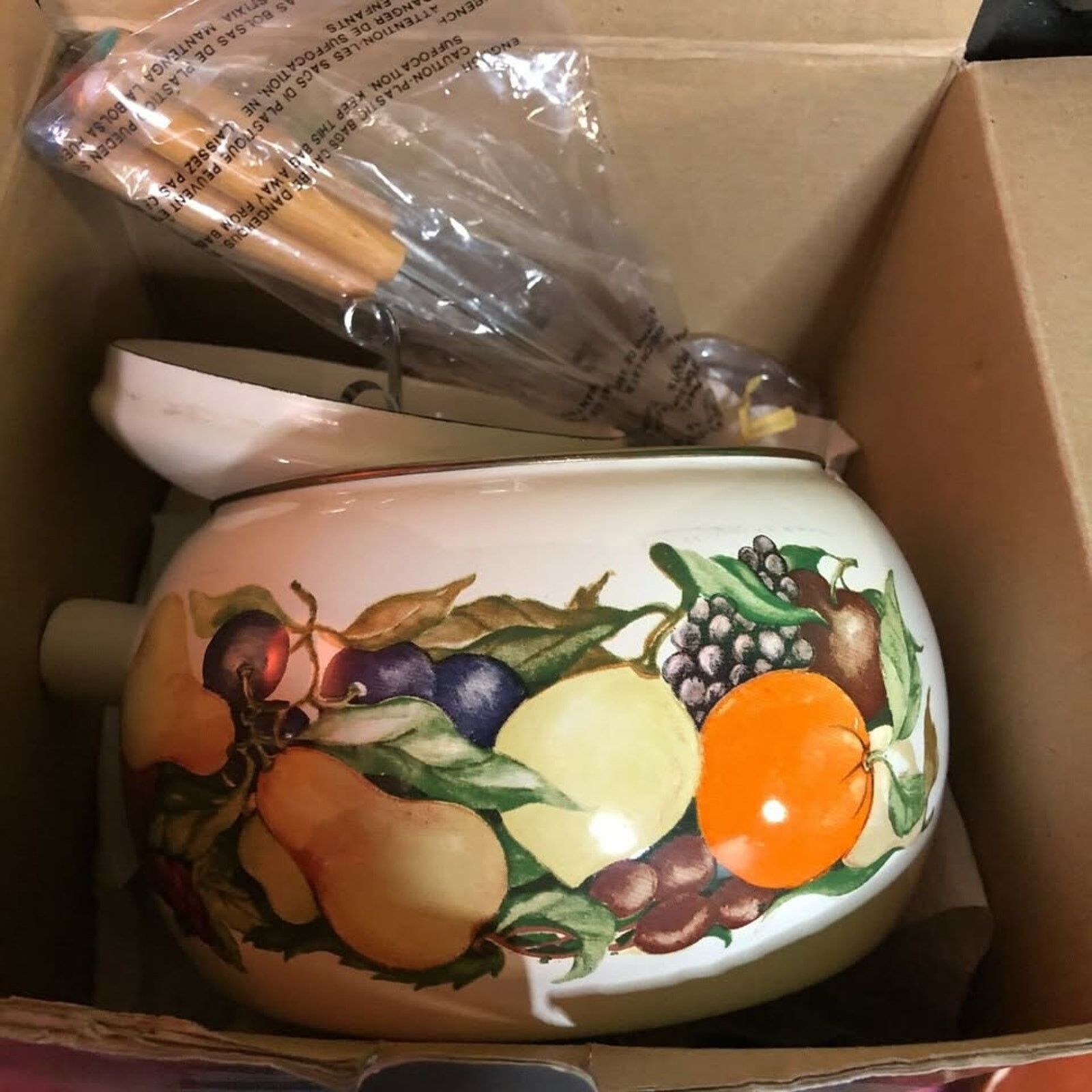 Other Vtg MCM Enamel Fondue Set Pot Stand Wood Handle Size ONE SIZE - 3 Thumbnail