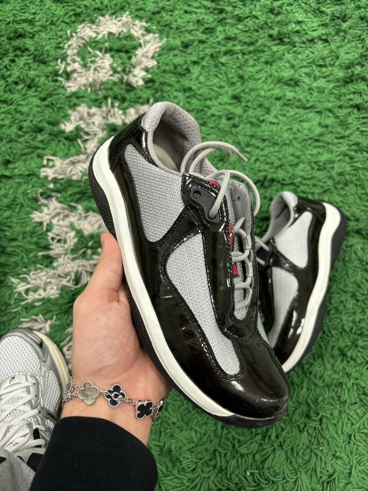 image of Prada Cup Sneakers 37 Black Grey, Women's (Size 4)