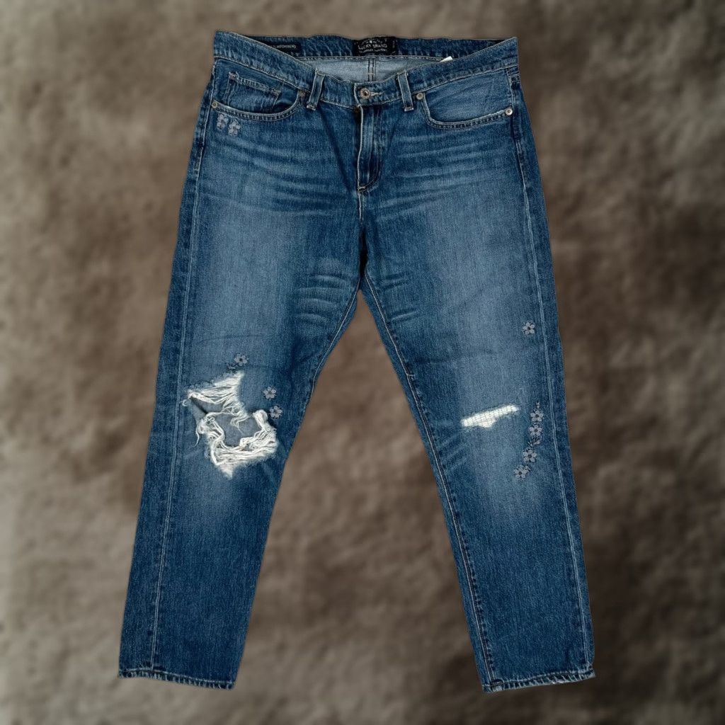Lucky Brand Lucky Brand Jeans Women 14/32 Distressed Embroidered Slim Boyfriend Blue Denim 5-Pocket Inseam 29 Spring Summer Fall Womens Size 36" / US 14 / IT 50 - 1 Thumbnail