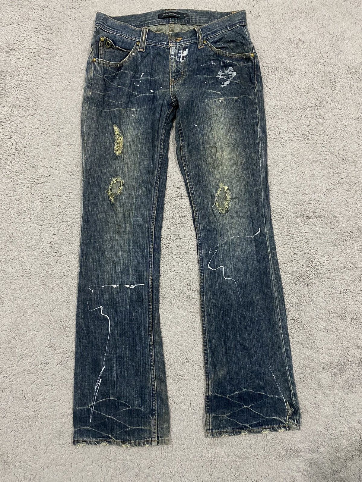 If Six Was Nine ROOT THREE Flared Paint Splashed Low Rise Denim Size US 31 - 2 Thumbnail