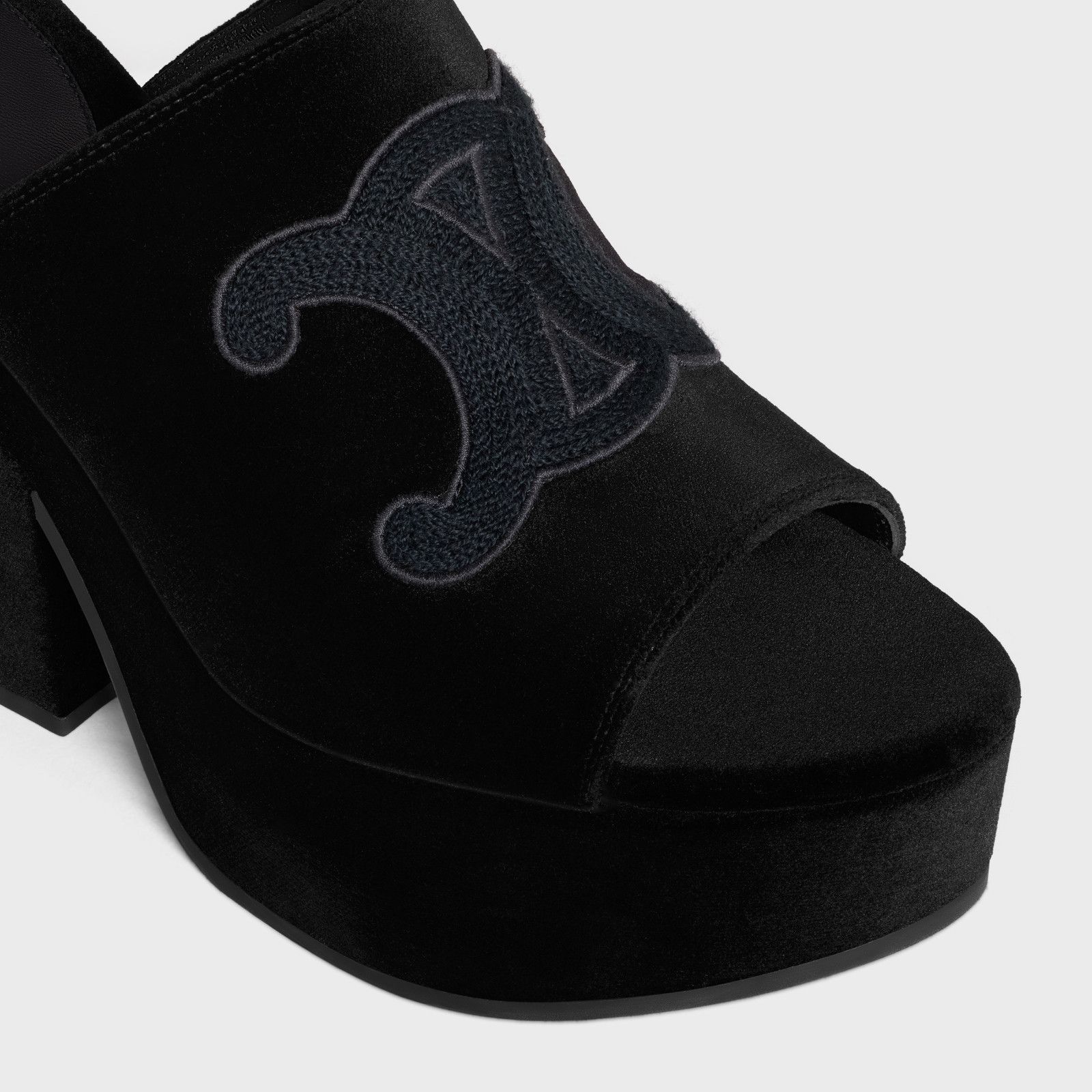 Celine o1bcso1str0526 358062175C Velvet Elena Platform Mules Black Size US 10 / IT 40 - 4 Thumbnail