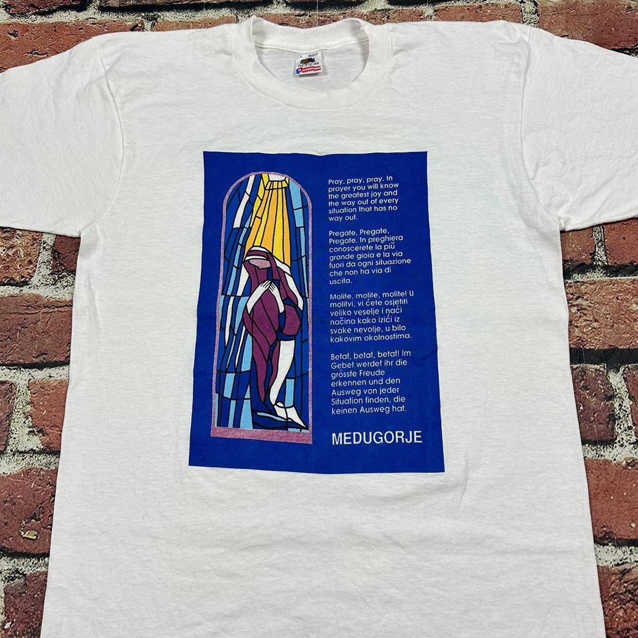 Vintage Vtg Virgin Mary Prayer Medjugorje Tee Single Stitch Religion Size US L / EU 52-54 / 3 - 2 Thumbnail