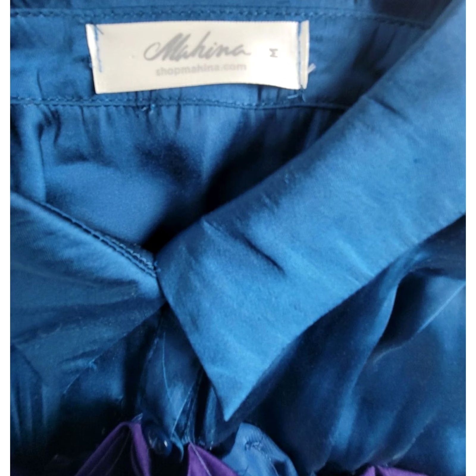 Vintage Mahina Womens Silky Blue Purple Bow & Fringe Blouse Top Medium Long Sleeve Boho Size M / US 6-8 / IT 42-44 - 3 Thumbnail