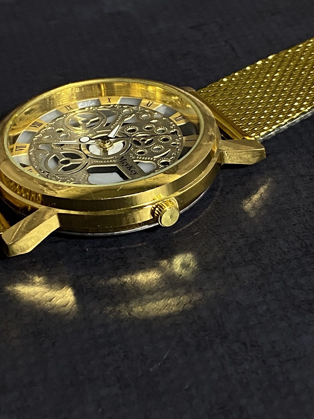 Vintage MEYKEY Skeleton Mechanical Watch Gold Mesh Japanese Brand Size ONE SIZE - 6 Thumbnail