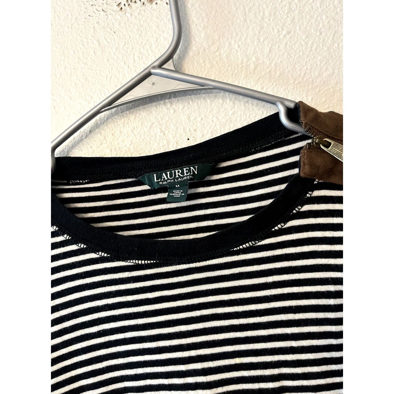 Ralph Lauren Lauren Ralph Lauren Shirt Black Striped Long Sleeve Suede Shoulder Zip M Womens Size M / US 6-8 / IT 42-44 - 2 Thumbnail