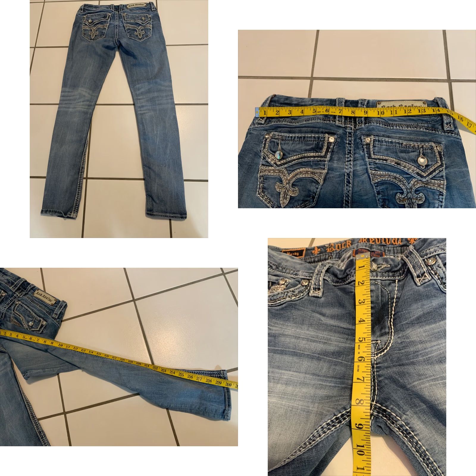 Vintage ROCK REVIVAL Barbie Embellished Mid-Rise Skinny Jeans Blue Women 27 Size 27" / US 4 / IT 40 - 8 Thumbnail