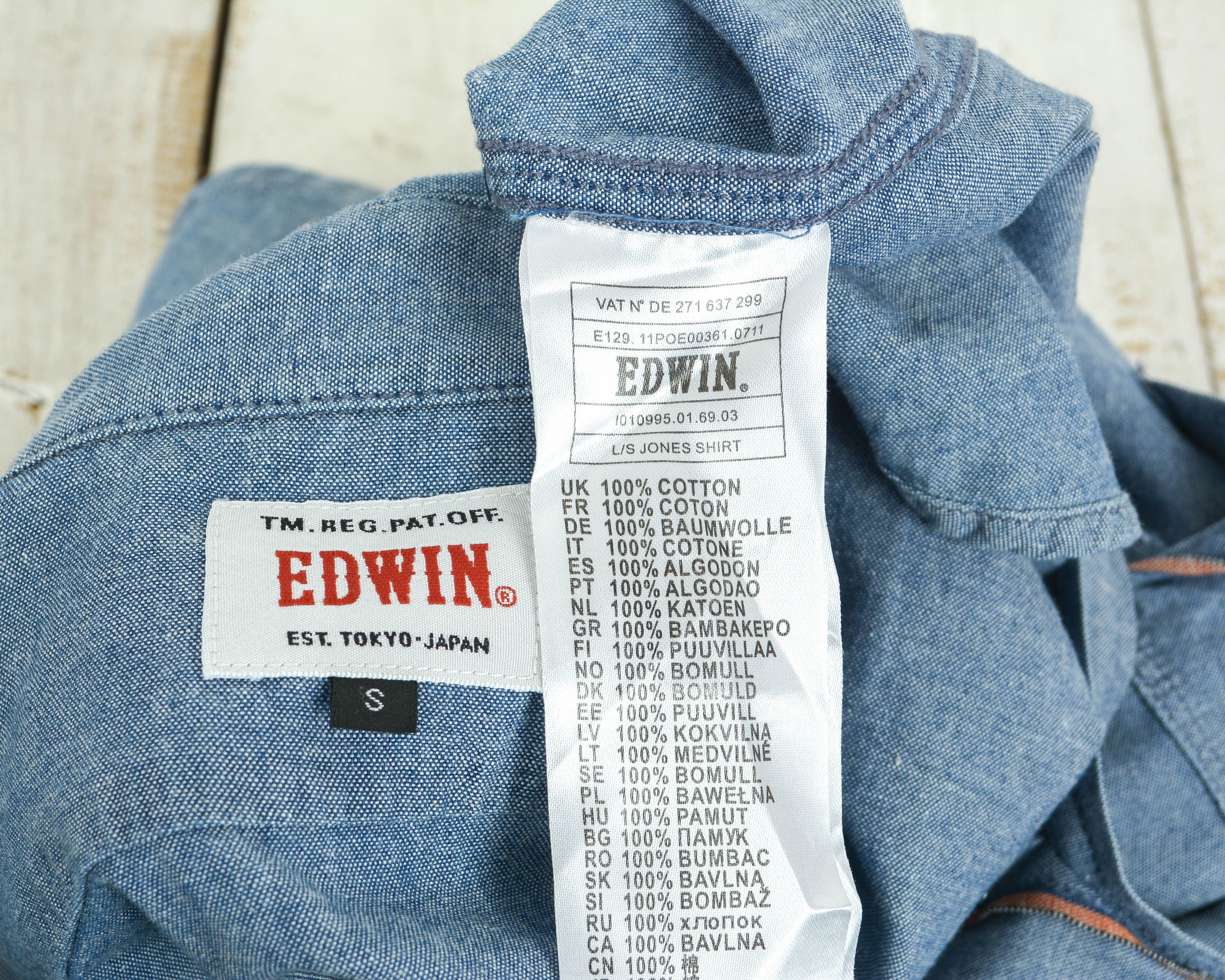 Edwin EDWIN 'Jones Shirt' Denim Blue Cotton Casual Western L/S Size US S / EU 44-46 / 1 - 6 Thumbnail