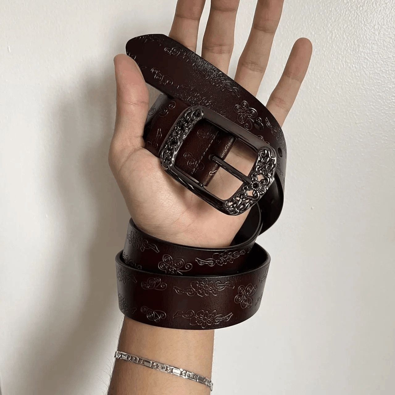 Cowboy Equipment vintage style brown american western floral design belt Size ONE SIZE - 4 Thumbnail