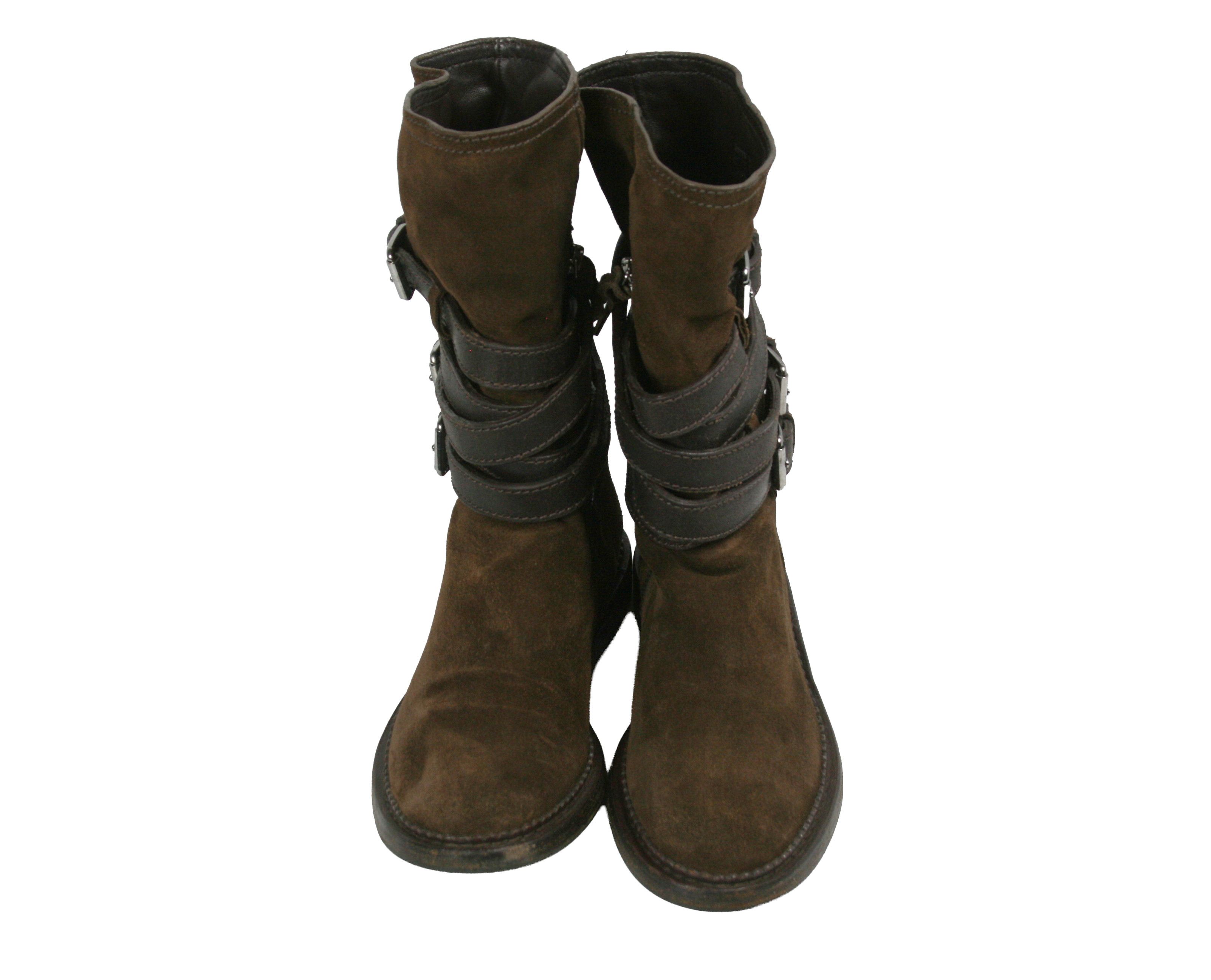 Miu Miu Biker Buckled Harness Suede Boots Size US 7.5 / IT 37.5 - 10 Thumbnail