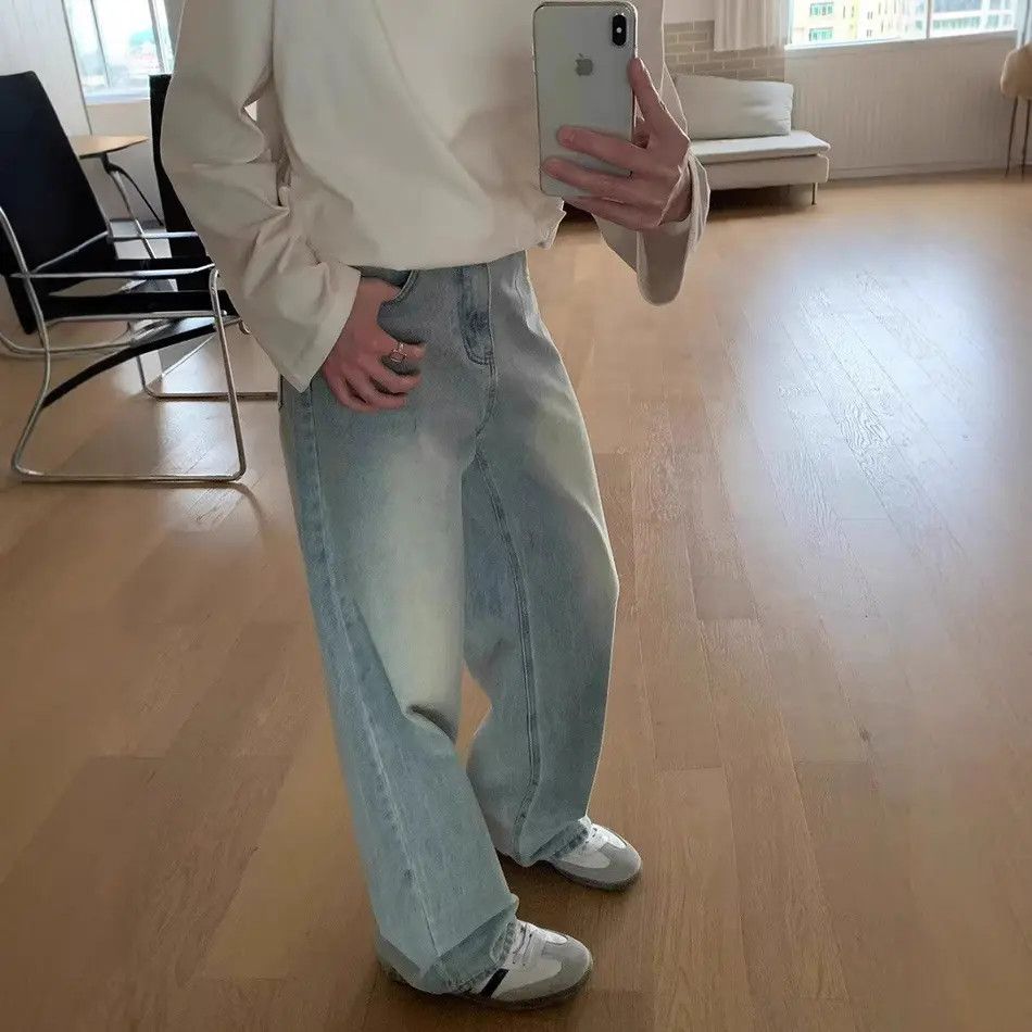 Retro straight leg casual wide leg jeans