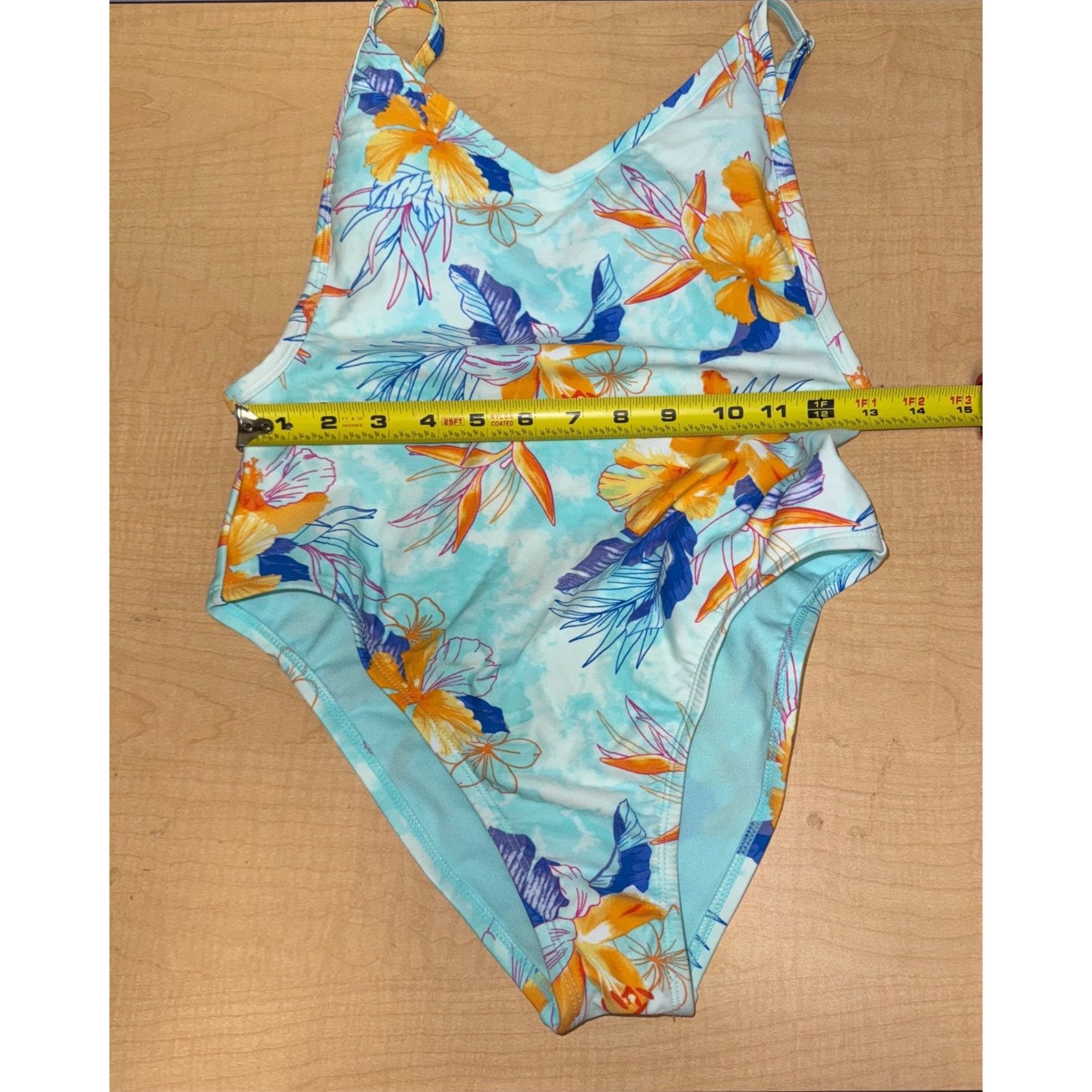 Other Xhilaration One Piece Swimsuit Size Medium - Aqua Floral Sco Size ONE SIZE - 4 Thumbnail
