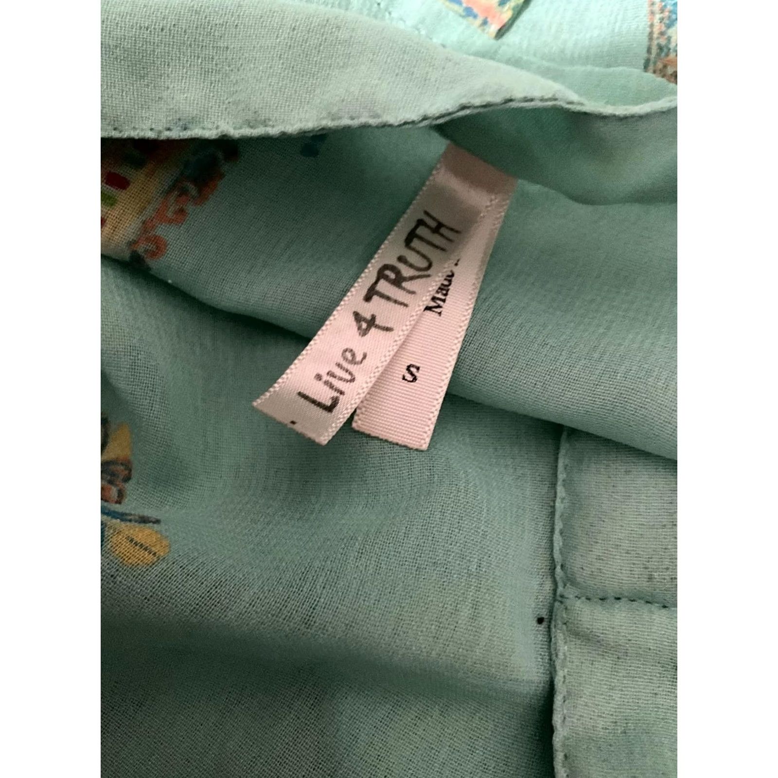 Vintage Live & Truth Blouse Shirt Women Mint Green Cross Print 3/4 Sleeve Size S Regular Button Cotton Chiffon Size S / US 4 / IT 40 - 3 Thumbnail