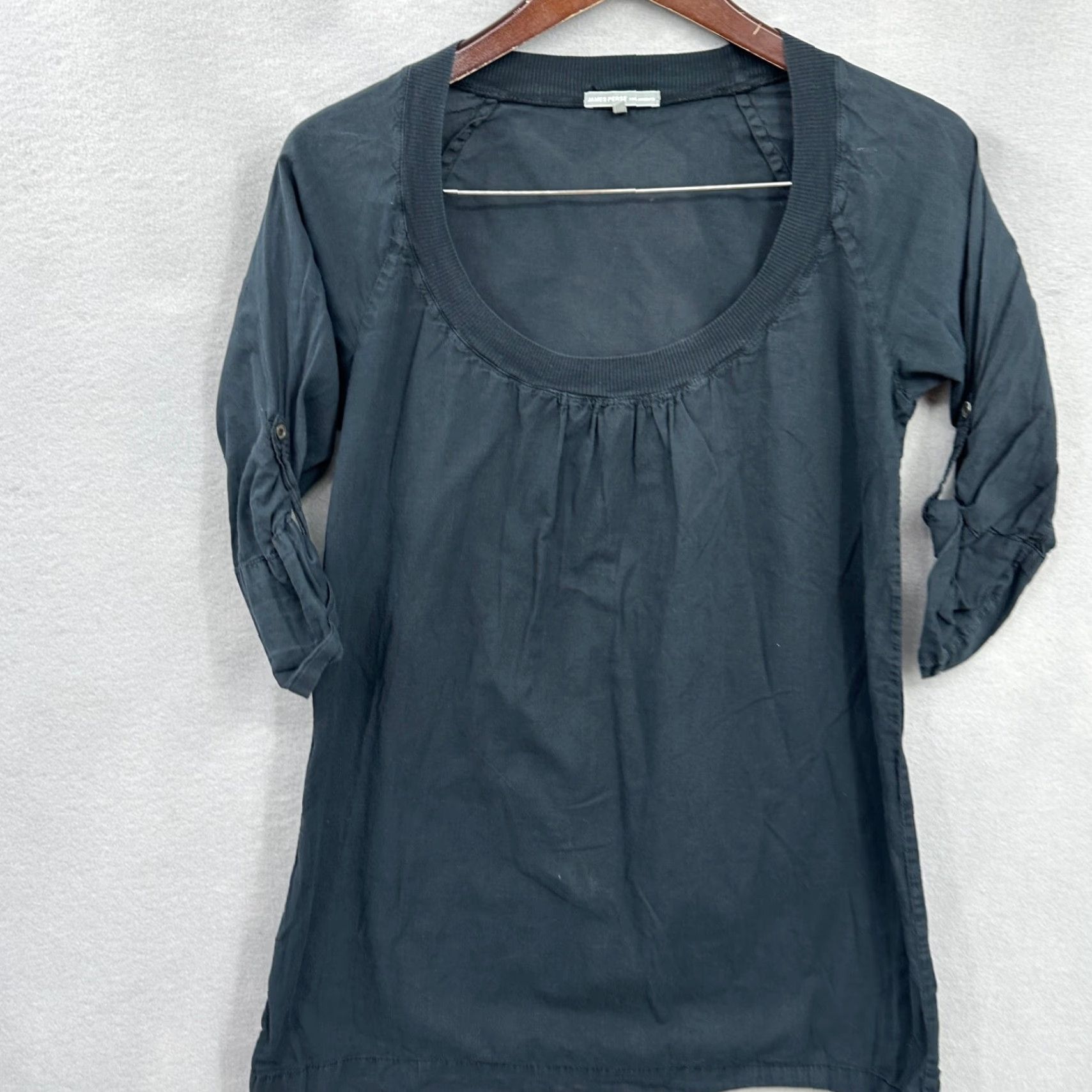 James Perse James Perse Blouse Womens M Black Roll Tab Sleeve Long Minimalist Quiet Luxury Pockets Size M / US 6-8 / IT 42-44 - 2 Thumbnail