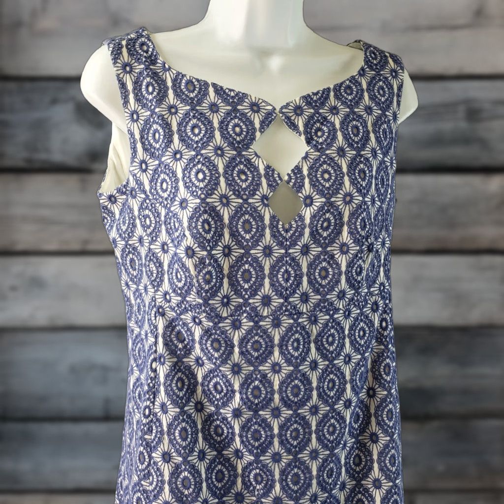 Vintage Kachel Womens Dress Sz 10 Blue/Purple White Embroidered Cutouts Sleeveless Dress Size L / US 10 / IT 46 - 1 Thumbnail