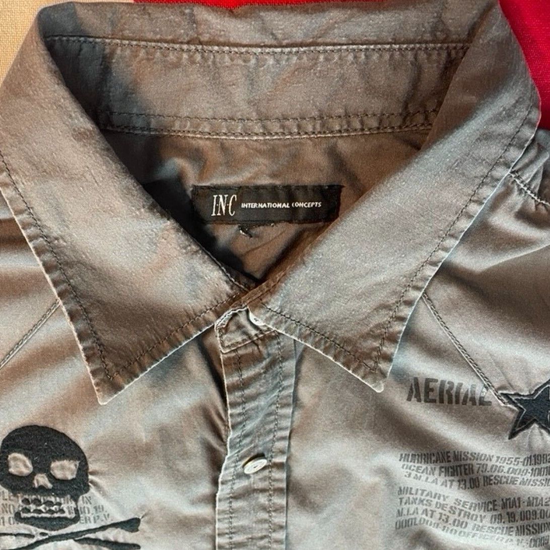 I.N.C Gray Snap Long Sleeve Embroidered Mens (L) Y2K Streetwear Size US L / EU 52-54 / 3 - 9 Thumbnail