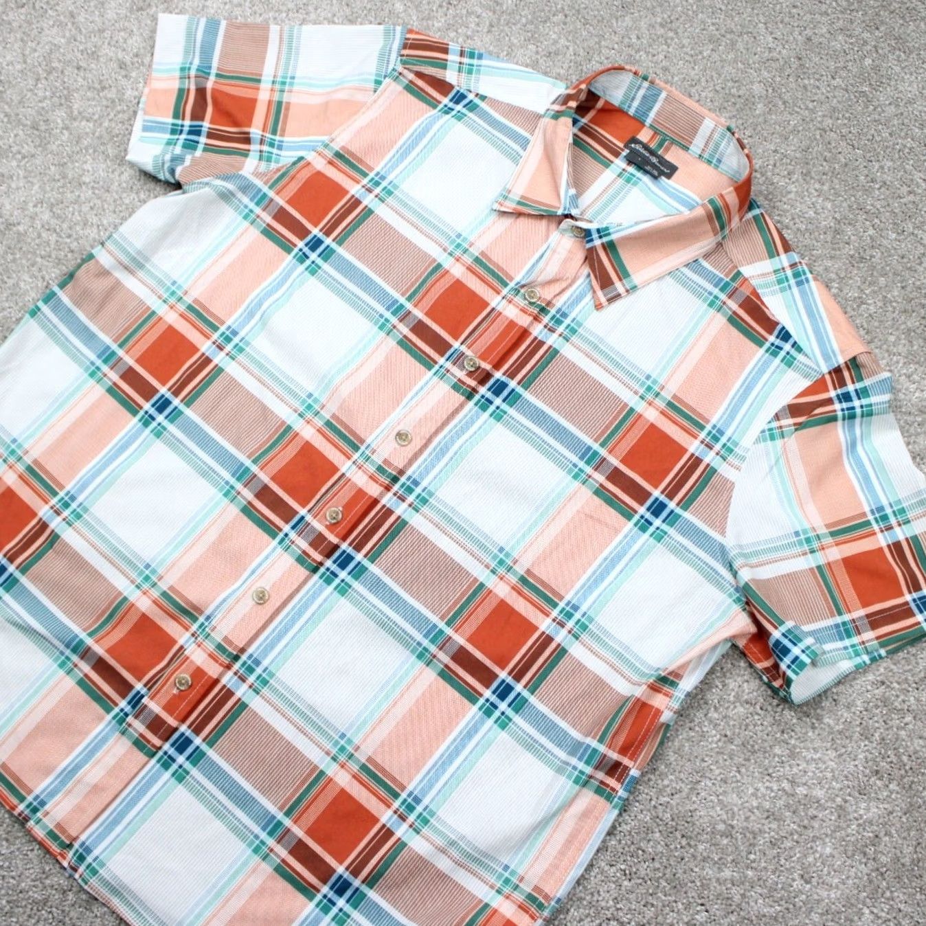 Eddie Bauer Eddie Bauer Shirt Mens XL Green/Orange/White Button-Up Short Sleeve Plaid Classic Cotton-Polyester Stretch Size US XL / EU 56 / 4 - 3 Thumbnail