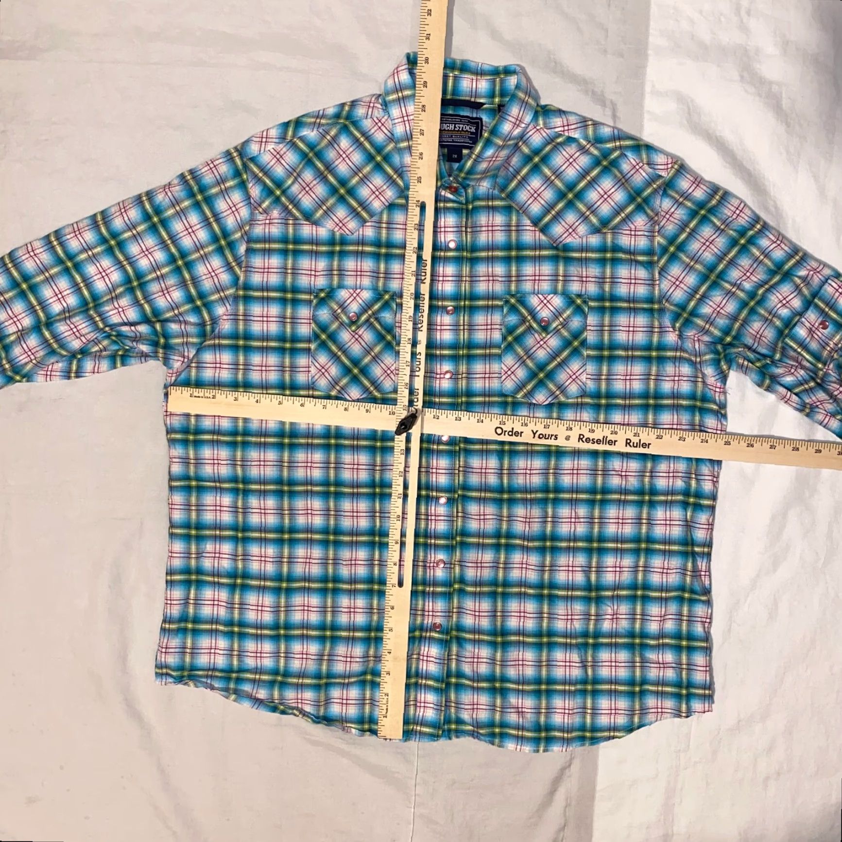 Vintage Rough Stock Panhandle Slim Button-Up Shirt - 2XL Women's Pink Plaid Long Sleeve, Casual Western, Cotton, Button, Knit, All Seasons, Easy Care Size XXL / US 16-18 / IT 52-54 - 5 Thumbnail