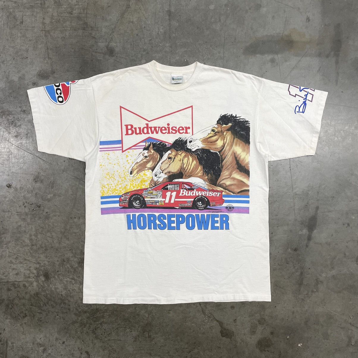 Image of Vintage Budweiser Nascar All Over Print 90's in White, Men's (Size 2XL)