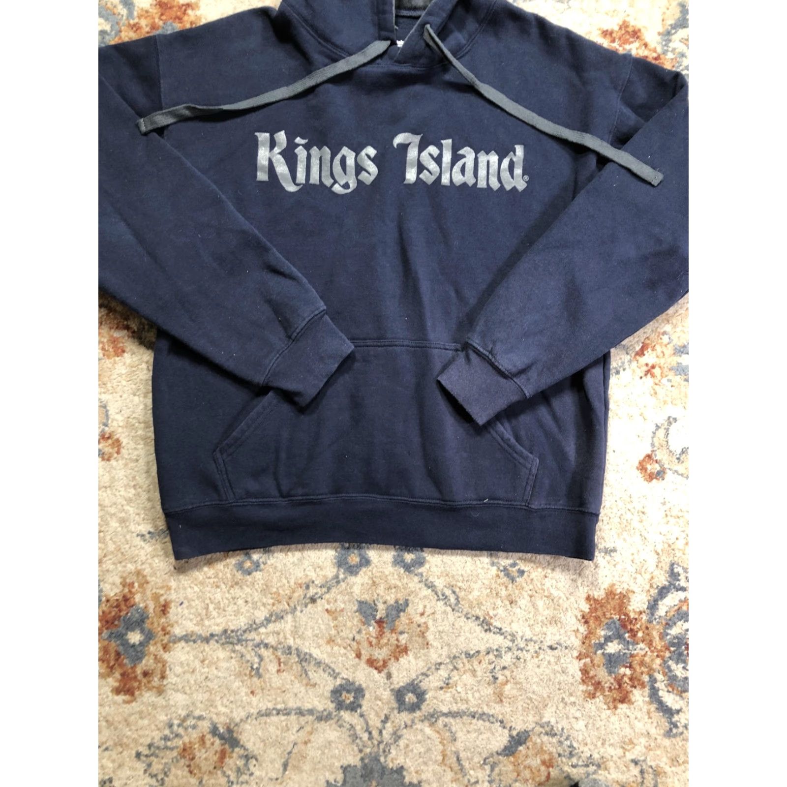Vintage Kings Island Hoodie Mens M Blue Fleece Pullover Graphic Print Logo Cedar Fair Sweatshirt Size US M / EU 48-50 / 2 - 5 Thumbnail