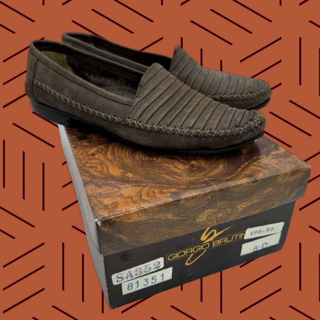 Vintage VTG Giorgio Brutini Layered Leather Loafers Dress Slip-On Brown 8D Men’s Shoes 90s MIAMI Brazil Box Included Size US 8 / EU 41 - 1 Thumbnail