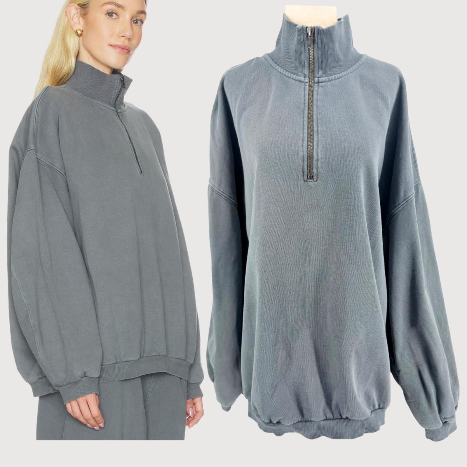 Swims Skims Boyfriend Fleece Slouchy Half-Zip Pullover - Zircon L Size L / US 10 / IT 46 - 1 Thumbnail