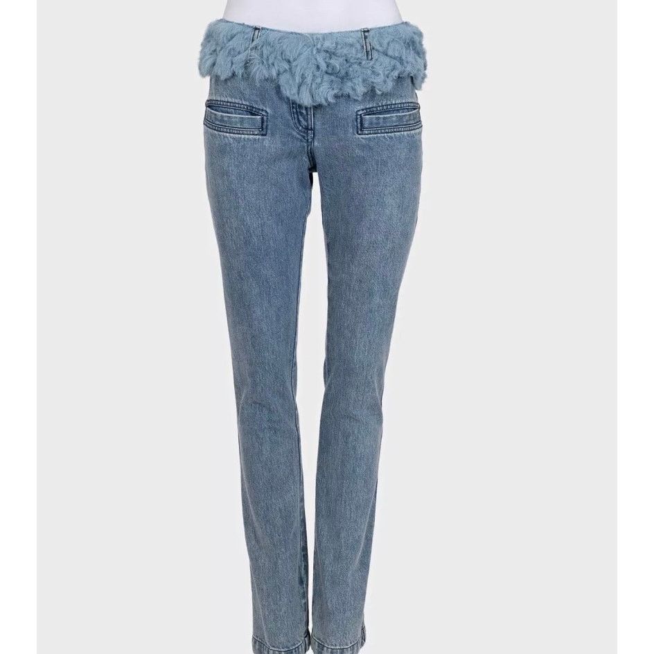 Chanel Chanel Light Blue Straight Fur Trim Jeans Sz.38 Size 27" / US 4 / IT 40 - 1 Thumbnail