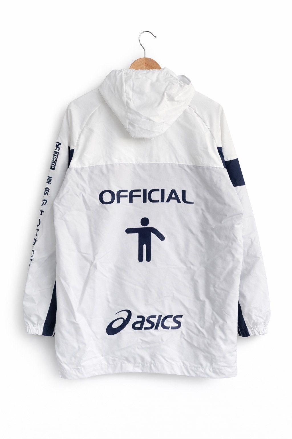Asics Vintage ASICS Official Hooded Windbreaker Jacket White Navy Size US L / EU 52-54 / 3 - 2 Thumbnail