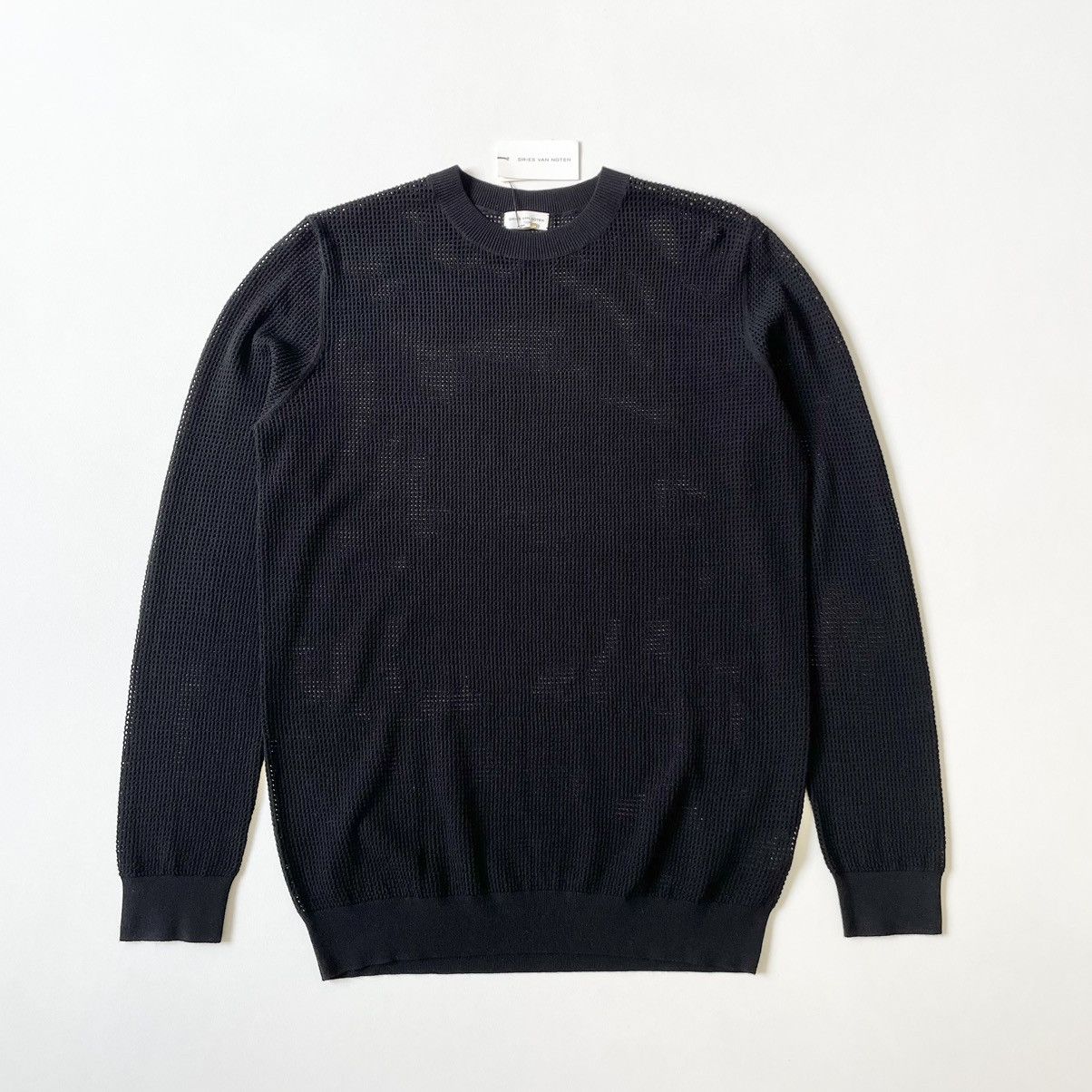 Dries Van Noten Black Tech Mesh Knit Sweater Size US L / EU 52-54 / 3 - 2 Thumbnail