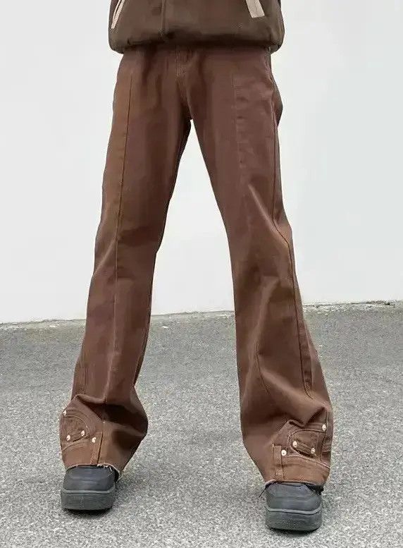 Japanese Brand Fashion Vintage Brown Baggy Men Cargo Flare Jean Size US 32 / EU 48 - 1 Thumbnail