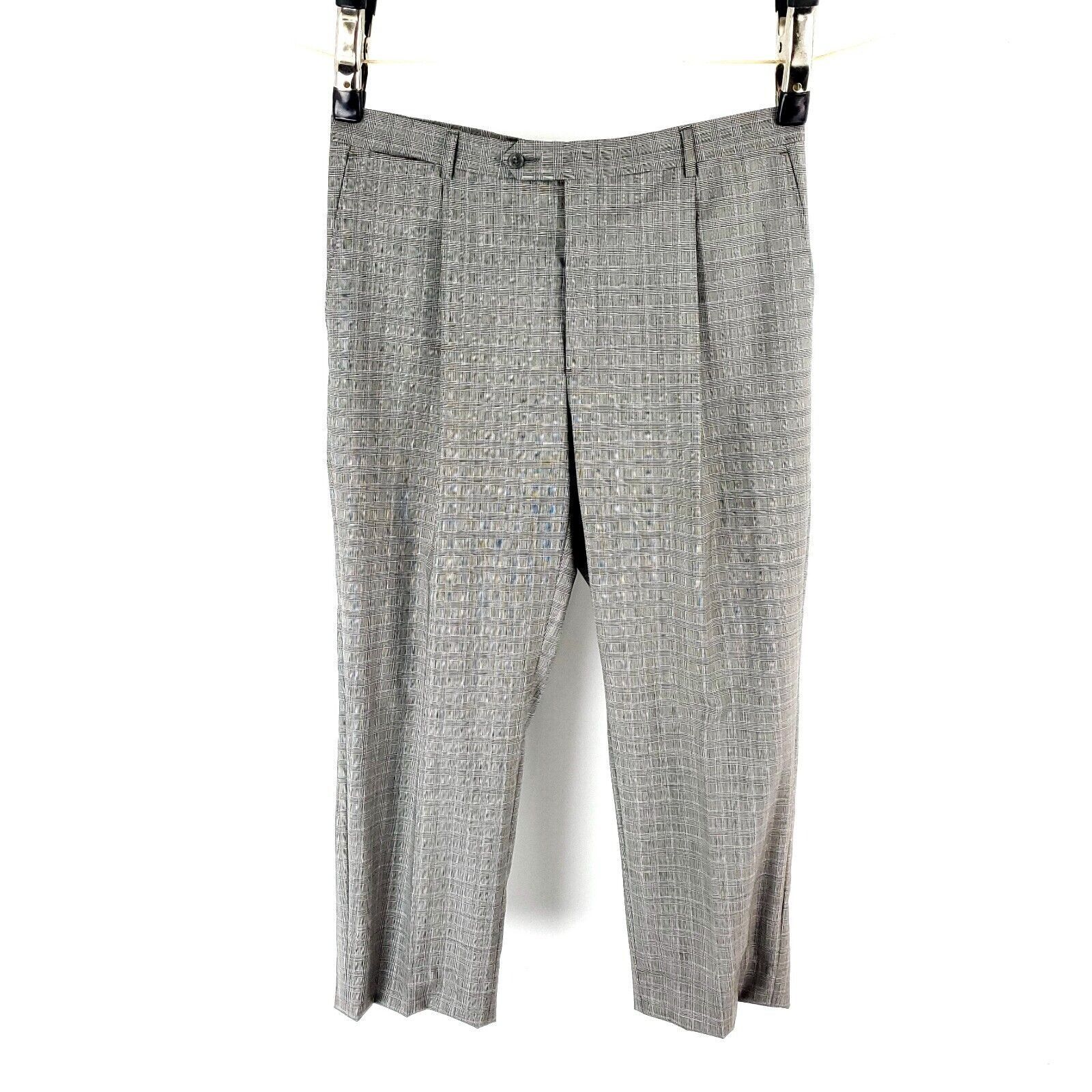 Hart Schaffner Marx Hart Schaffner Marx Wool Dress Pants 36/28 Gray Plaid Mid Ri Size 36R - 5 Thumbnail