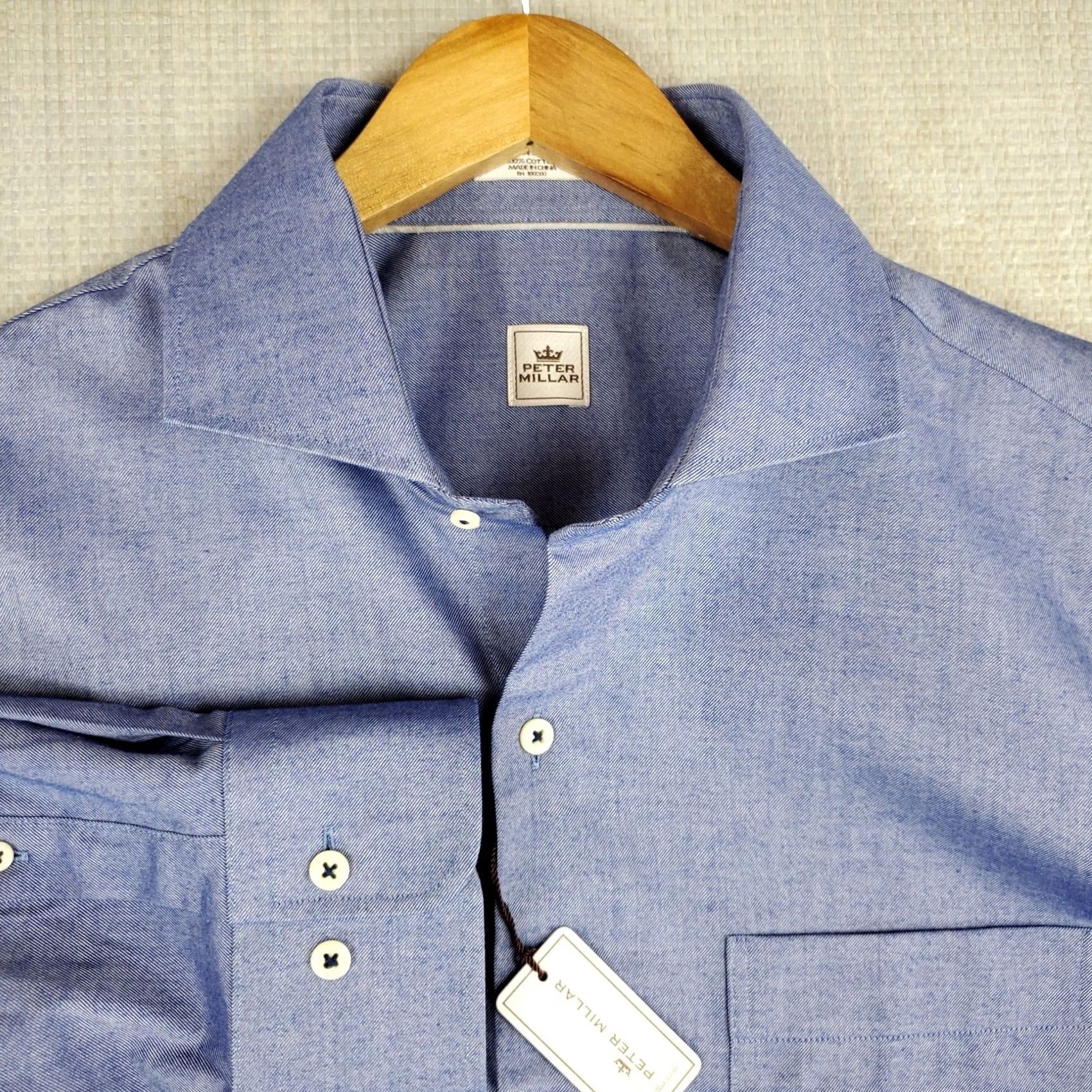 Peter Millar PETER MILLAR Shirt XL Blue Cotton Melange Twill Deadstock NEW 45 Mens Size US XL / EU 56 / 4 - 2 Thumbnail