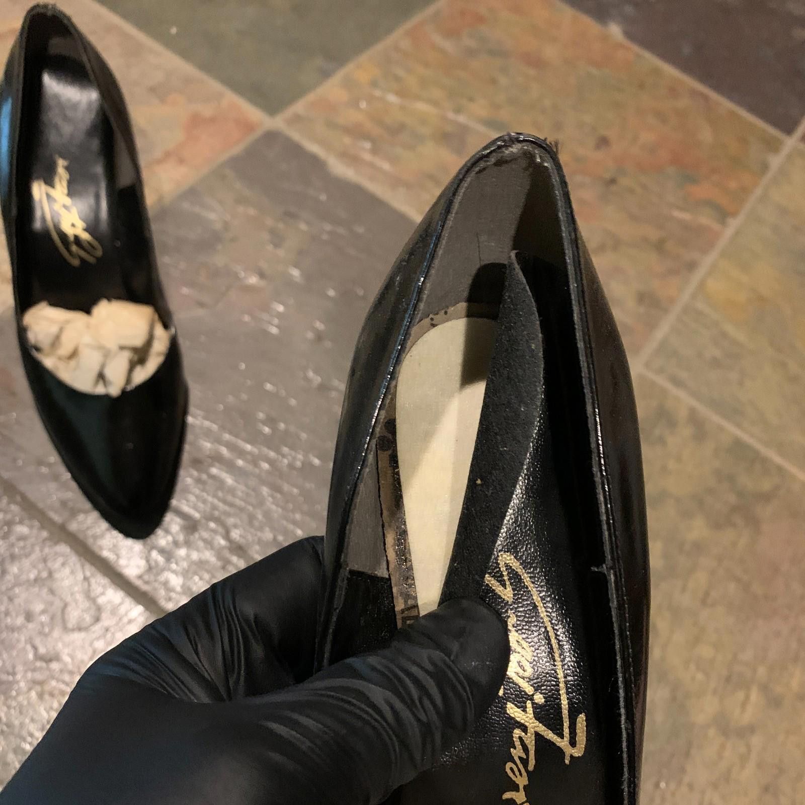 Designer Vintage Gigi Fasi Black Patent Leather Pump Heels Sz.8 (G104 Size US 8 / IT 38 - 7 Thumbnail