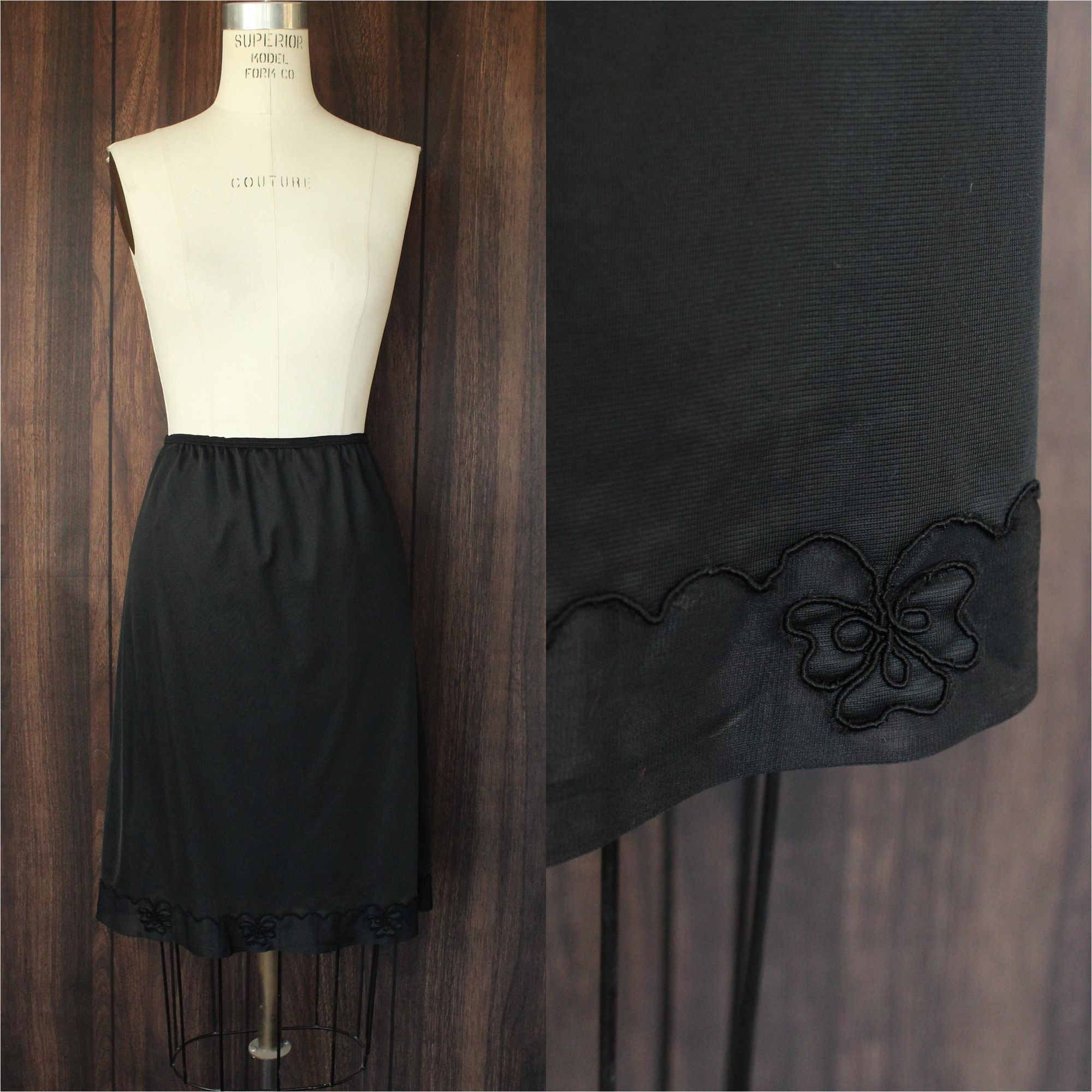 Vintage Vintage 1960s 1970s Half Slip, Carol Brent Black Nylon with Size ONE SIZE - 1 Thumbnail