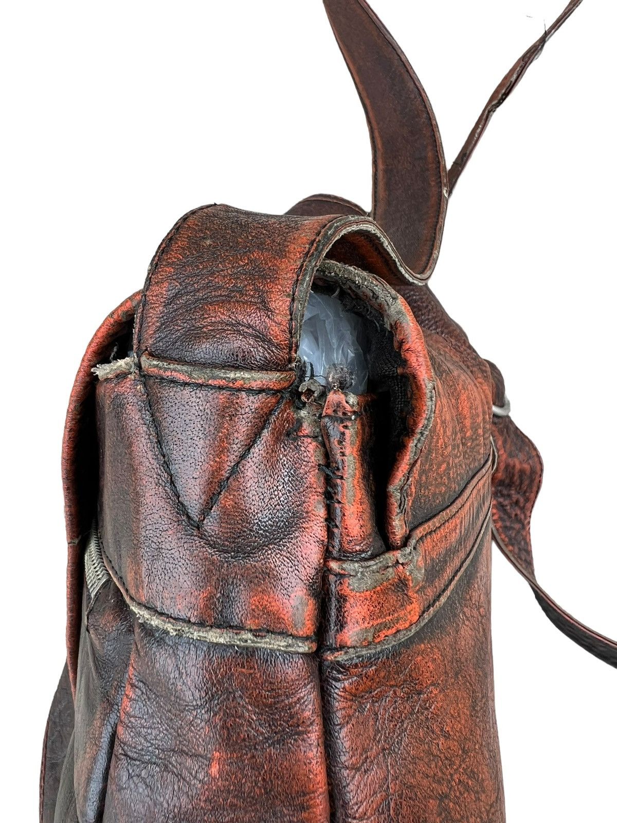 Leather VTG Masaki matsushima Paris Rips Distress Patina Leather Bag Size ONE SIZE - 11 Thumbnail