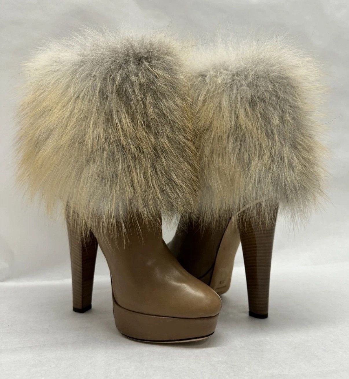 Jimmy Choo Vintage Jimmy Choo Elliot 140 Tan faux fur high heel boots Size US 6.5 / IT 36.5 - 1 Thumbnail
