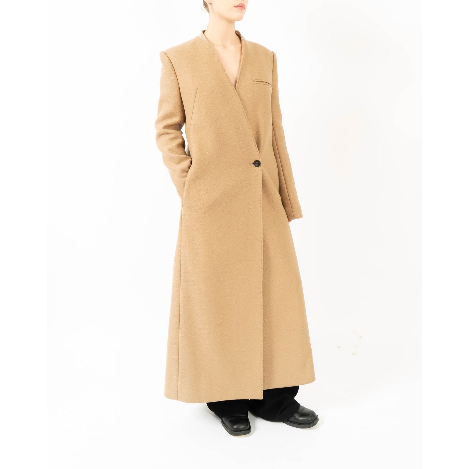 Haider Ackermann FW20 Beige Wool Collarless Longcoat Size S / US 4 / IT 40 - 7 Thumbnail