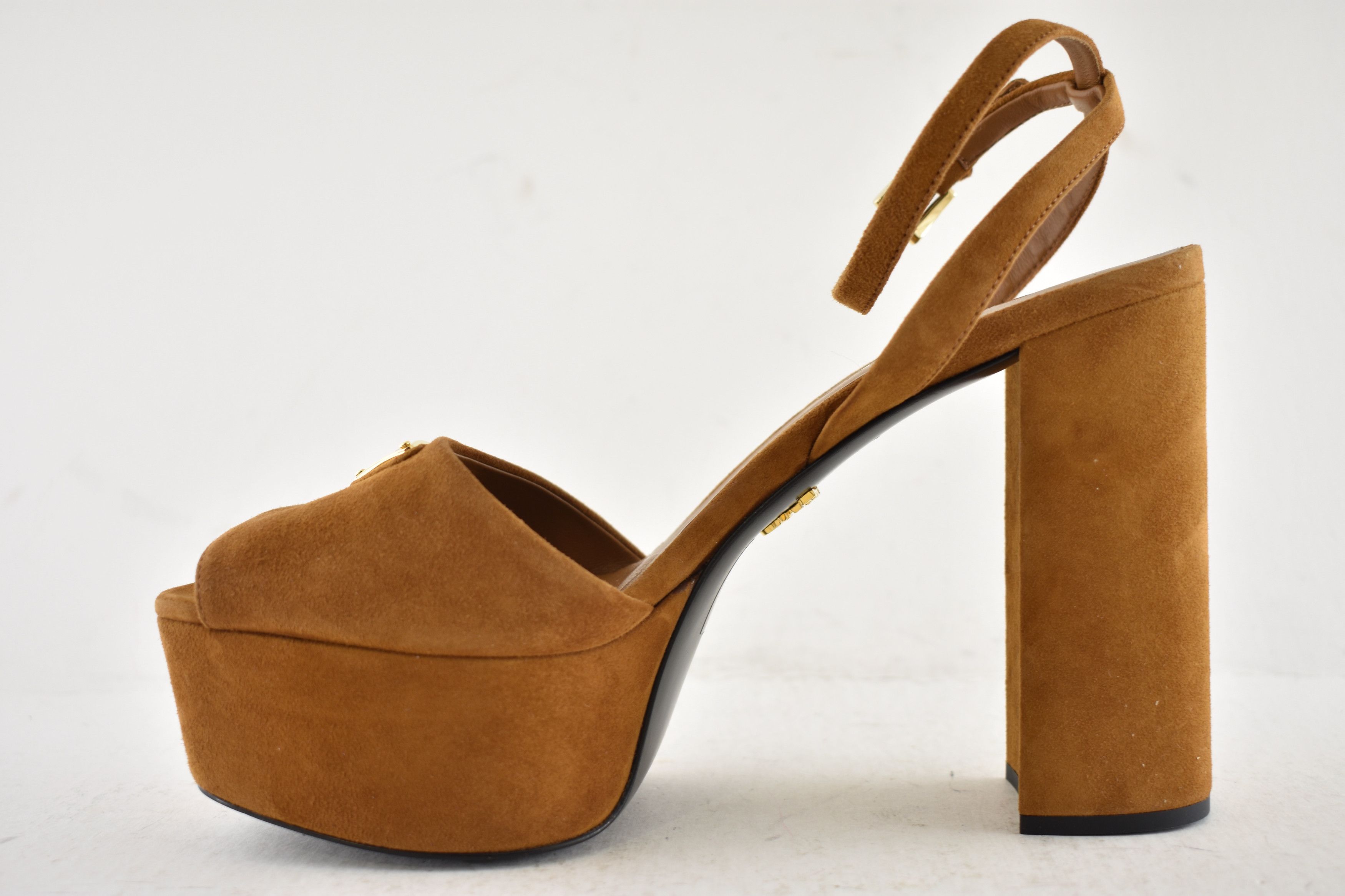 Prada Prada 115 Cognac Suede Platform Sandal Block Heel Pump 38.5 Size US 8.5 / IT 38.5 - 16 Thumbnail