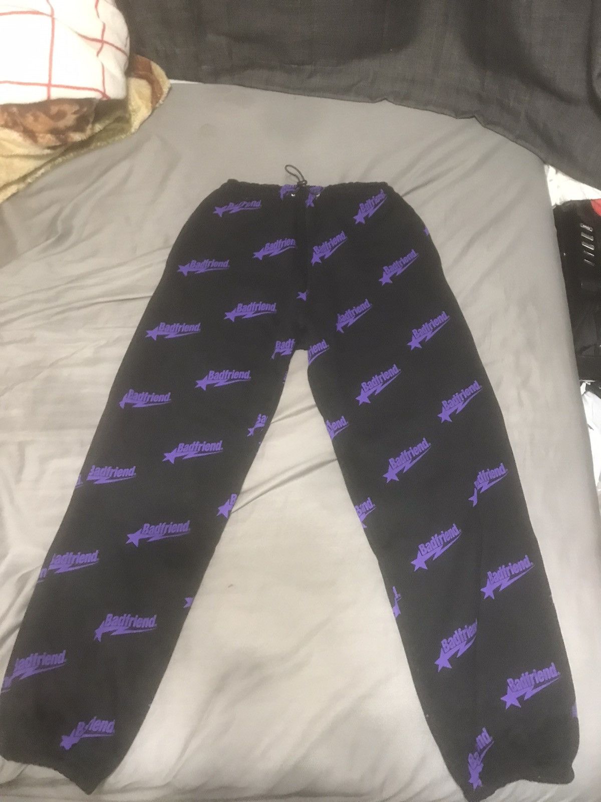 image of Badfriend All Over Star Logo Sweatpants in Black/Purple, Men's (Size 30)