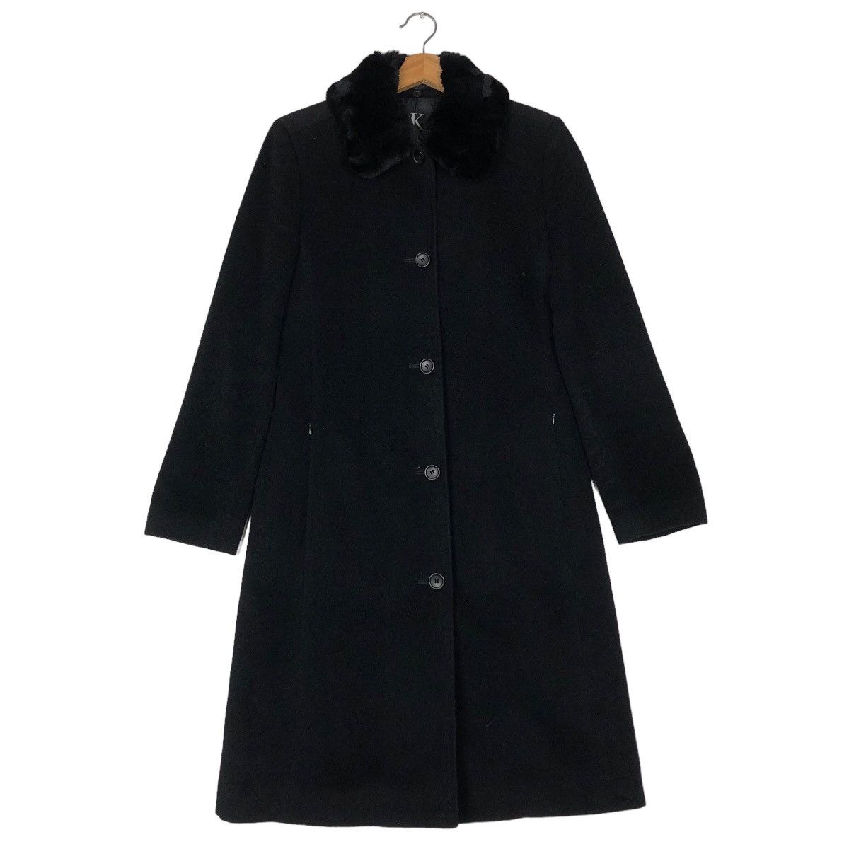 🔥Rich Black - Long Jacket Double Collar Fur Calvin Klein