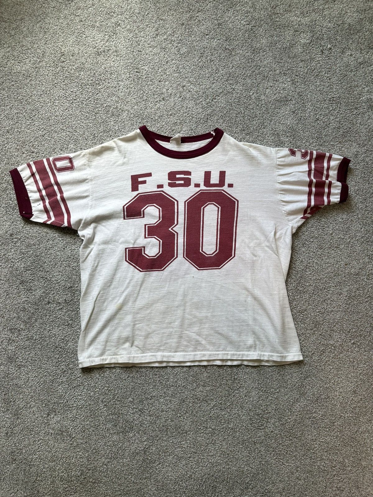Vintage Vintage 50s 60s FSU Football Ringer Shirt Size US L / EU 52-54 / 3 - 1 Thumbnail
