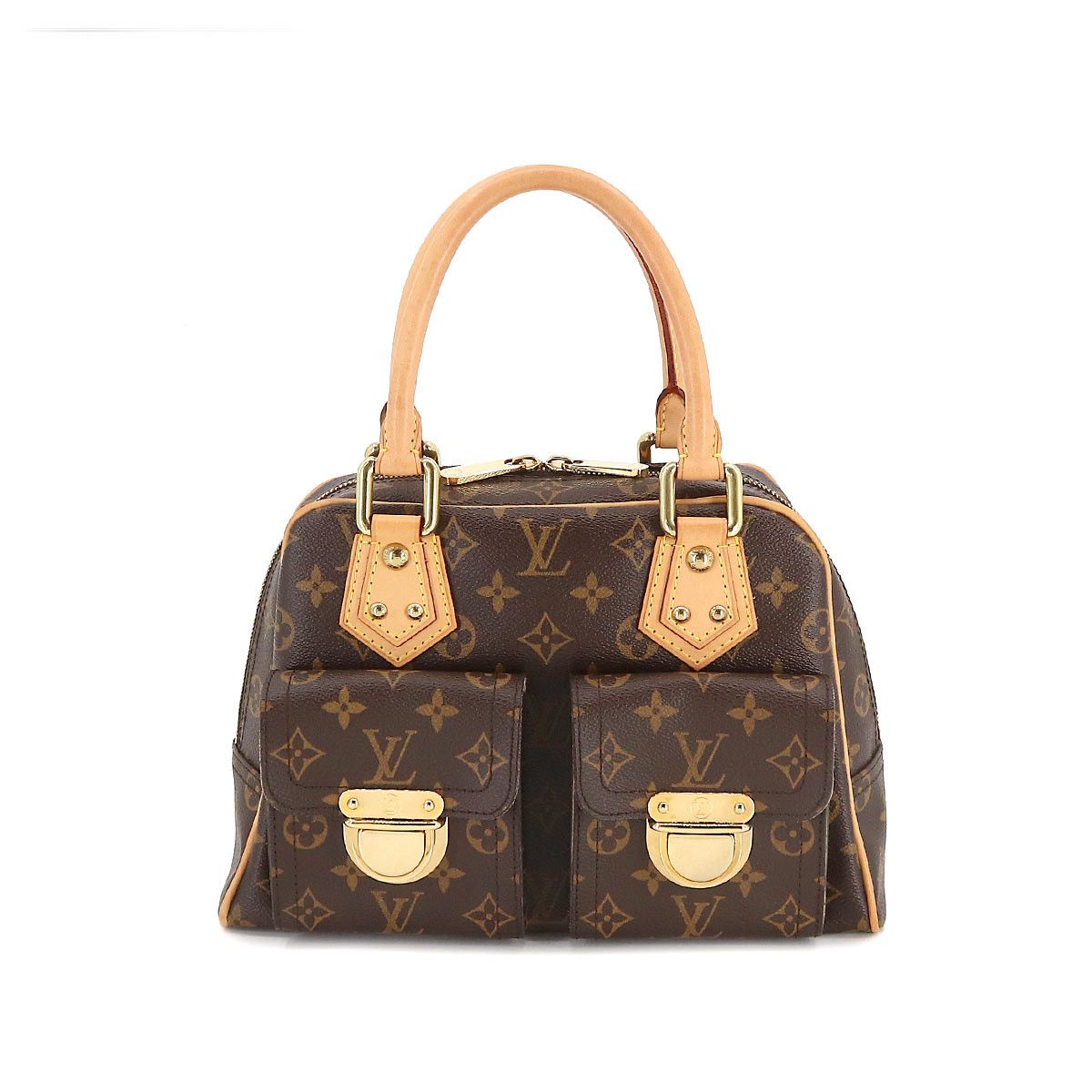 Louis Vuitton Monogram Manhattan PM Hand Bag Brown Gold Hardware