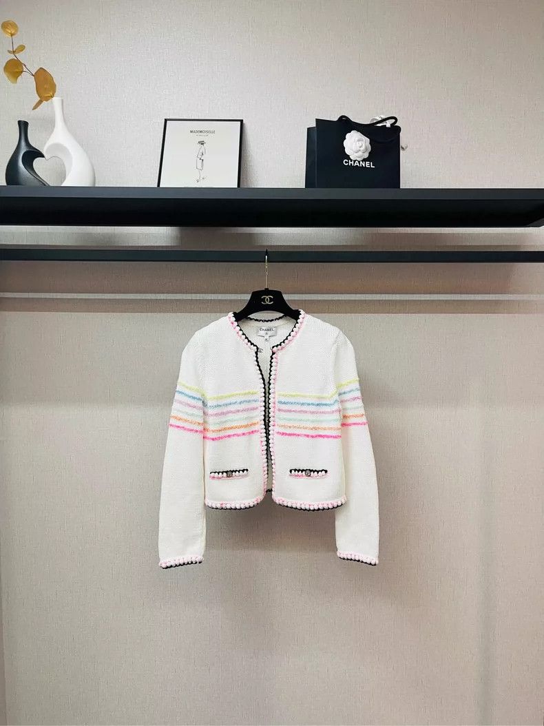 Chanel Chanel 24s rainbow knitted striped logo rhinestone cardigan Size XS / US 0-2 / IT 36-38 - 1 Thumbnail