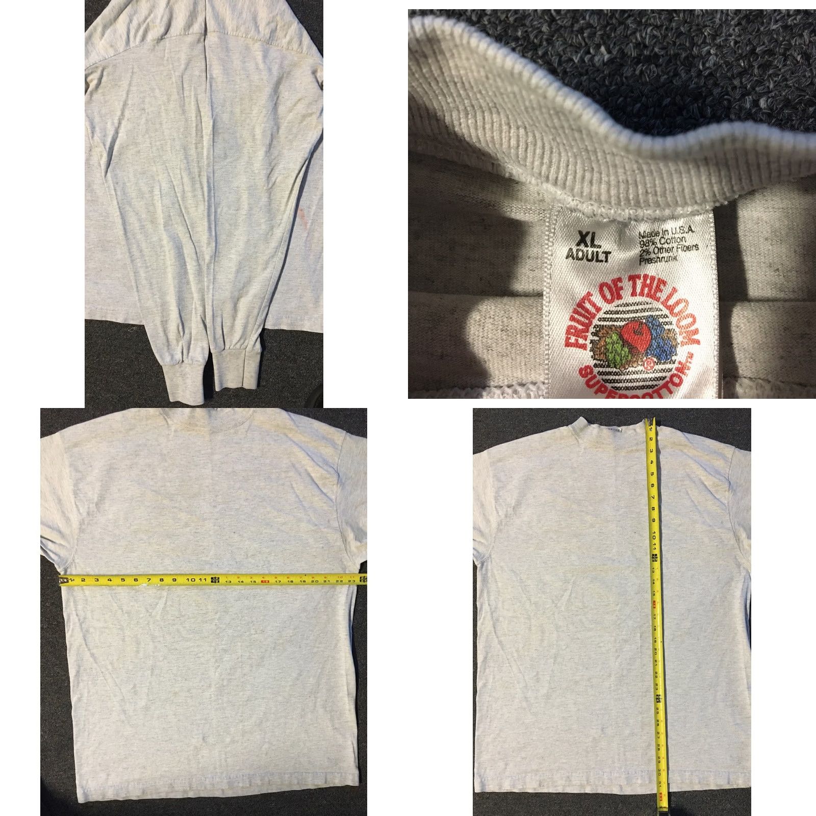 Fruit Of The Loom VINTAGE FOTL Shirt XL Gray 90s Distressed USA Fruit of the Loom Mens Long Sleeve Tee Grunge Biker Skate Surf Track Size US XL / EU 56 / 4 - 8 Thumbnail