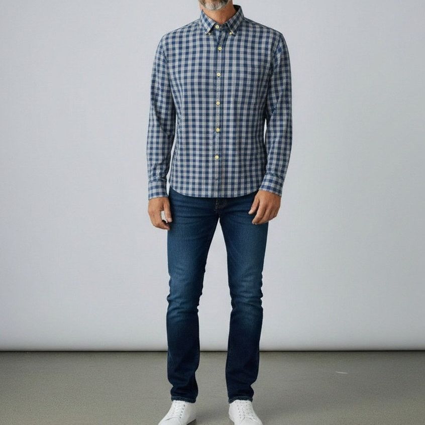 J.Crew J.Crew Jaspe Cotton Shirt Men M Blue Gray Gingham Slim L/S Size US M / EU 48-50 / 2 - 2 Thumbnail