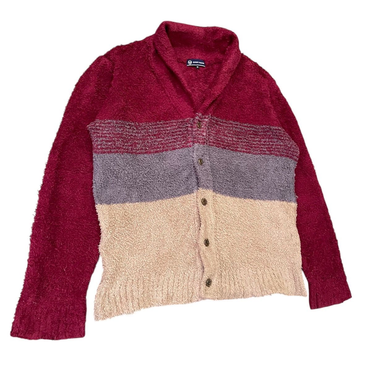 Sergio Tacchini Sergio Tacchini Mohair-Style Fuzzy Cardigan | Burgundy Beige Size US M / EU 48-50 / 2 - 2 Thumbnail