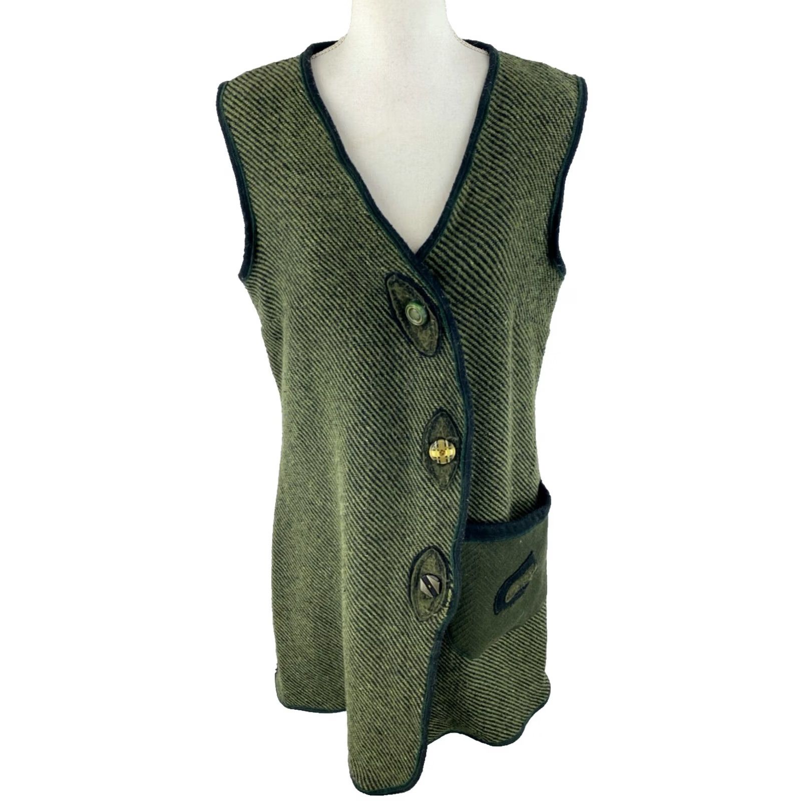 Vintage Rusty Tipton Cardigan Xs Green Tunic Vest Lagenlook Art To Wear Artsy Designs Ooak Womens, Women's — image 3 of 6