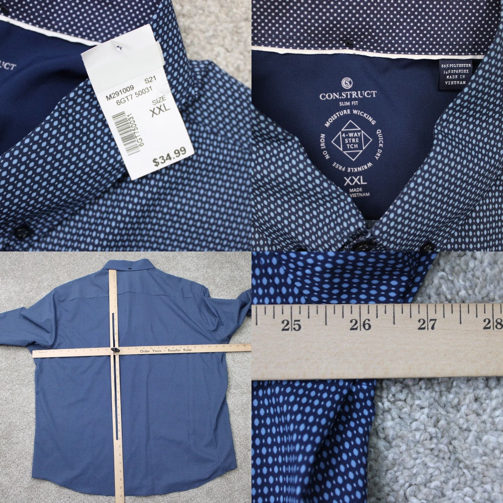 Vintage Construct Shirt Geometric Blue 2XL Mens NWT L/S 4 Way Stretch Wrinkle Free Button-Up 90s Size US XXL / EU 58 / 5 - 8 Thumbnail