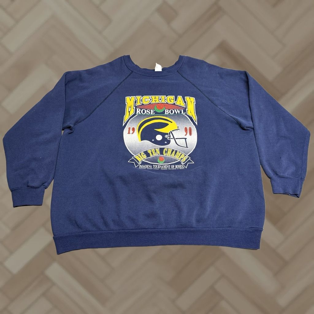 Tultex Vintage University of Michigan Rose Bowl 1990 Sweatshirt 2XLT Blue Crewneck Tultex 90s Mens Big & Tall XL Rose Bowl 1990 Mens Size US XXL / EU 58 / 5 - 1 Thumbnail